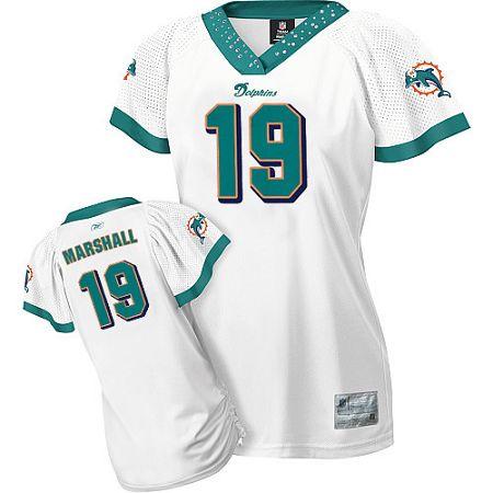 Dolphins #19 Brandon Marshall White Women's Field Flirt Stitched NFL Jersey - Click Image to Close